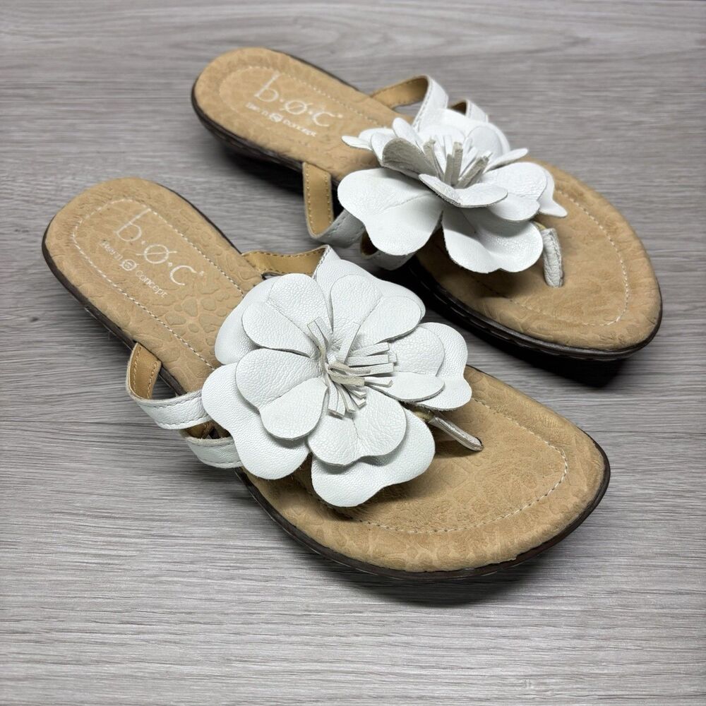 Born Sandals Size 6 White Flower Open Toe Flat Mai Floral Boho Thong Summer